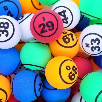 Bingo Balls: Ping Pong Balls Set, Double Numbered 1-75, 5 Mixed Colors: Blue, Green, Red, White, Yel